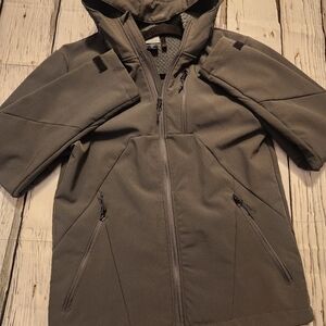 Gray Hooded Jacket with Zipper Pockets